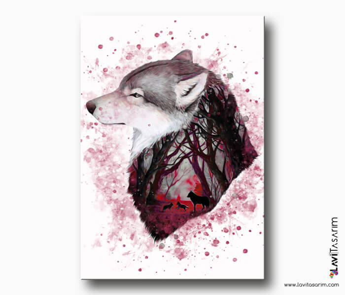kurt resmi kanvas tablo , lavi tasarım, wolf image