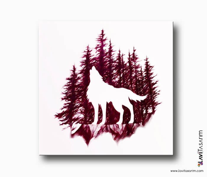 kurt ve orman kanvas tablo , lavi tasarım , wolf and forest
