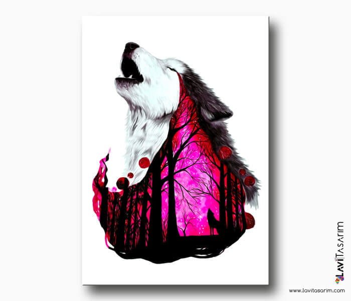uluyan kurt kanvas tablo , lavi tasarım , howling wolf