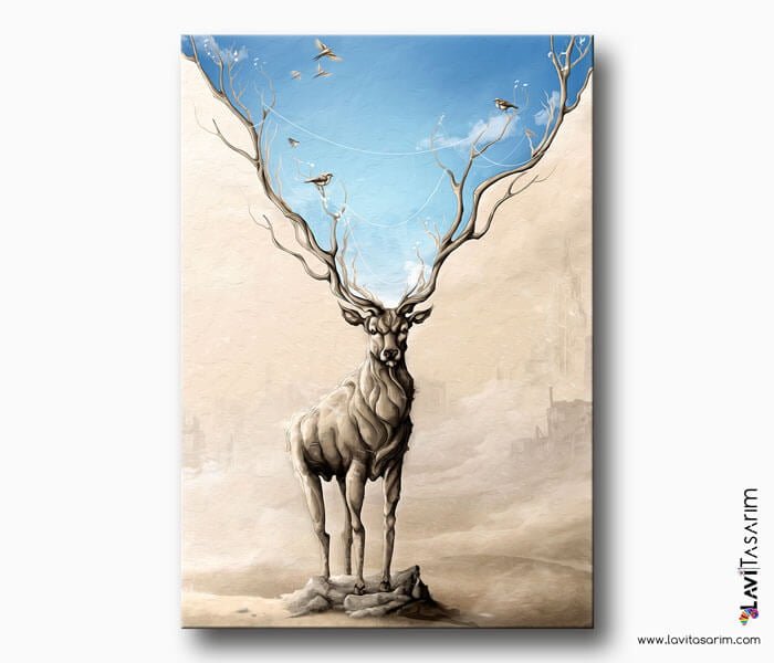 uzun boynuzlu geyik kanvas tablo , çorlu kanvas tablo , lavi tasarım, lavitasarim , lavi