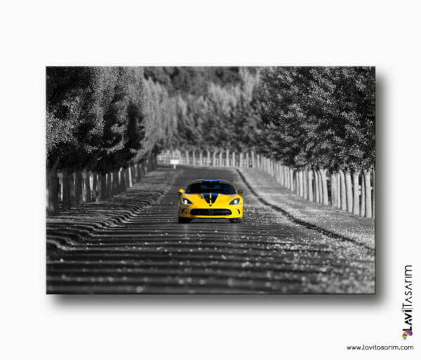 sarı dodge viper kanvas tablo, yellow dodge viper canvas, lavitasarim, art canvas