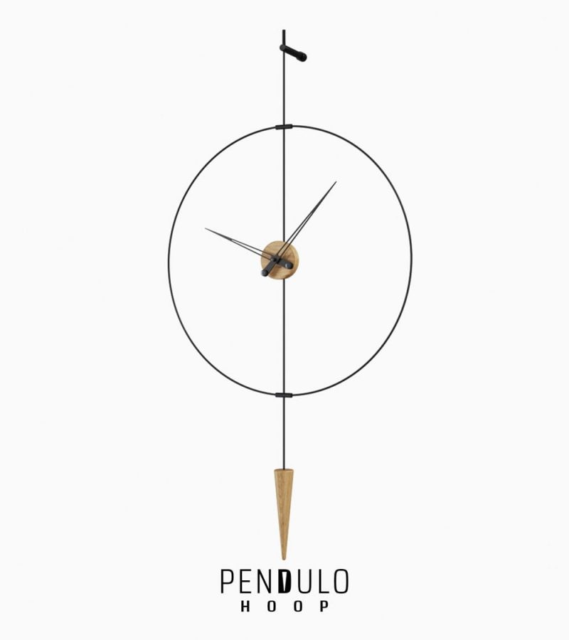 3D Duvar Saati Pendulo Hoop, Ahşap Duvar Saati, Lavi Tasarım, yuvarlak uzun tasarım duvar saati
