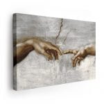 Adem’in Yaratılışı Kanvas Tablo - The Creation of Adam Tablosu nu anlatan iki elin parmaklarının dokunması