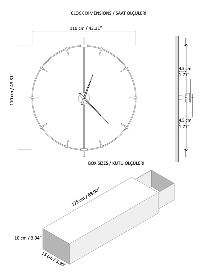 Büyük duvar saati ölçüsü modelleri arasında bulunan Lavi Tasarım Estilo Point 110 özel tasarım duvar saati ile zamanda boyut değiştirin!