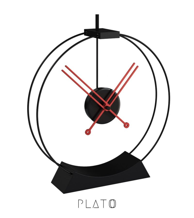 Lavi Tasarım Dekoratif Masa Saati Plato 35 beyaz arka fon siyah akrep kırmızı renk klasik hediyelik masa saati
