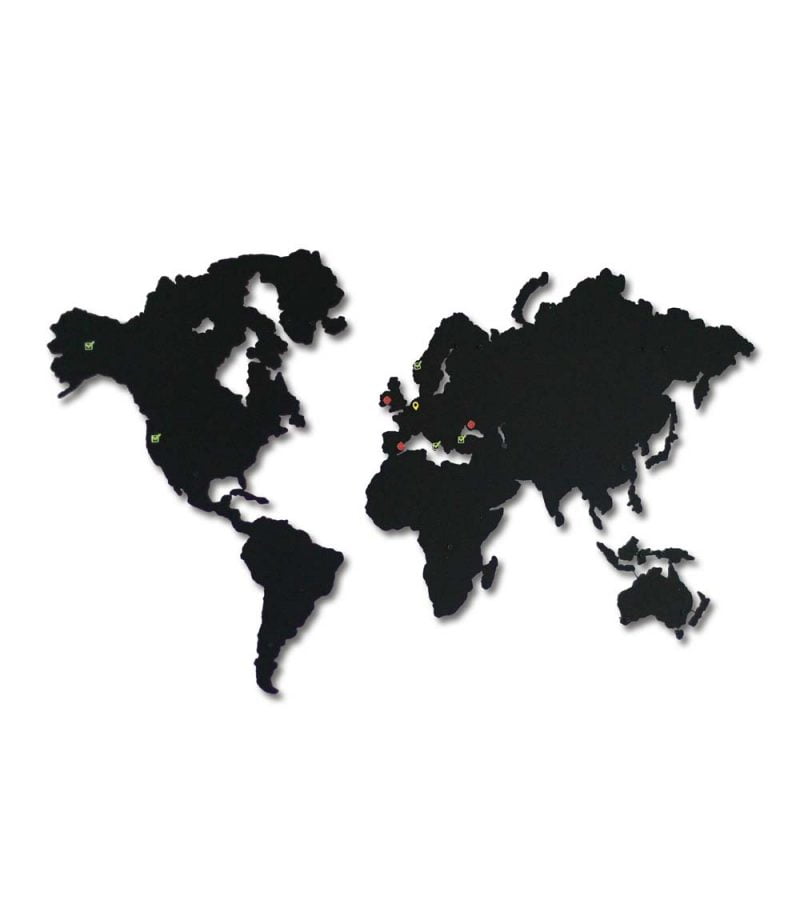 Beyaz zemin üzerinde siyah renklerde ülkeleri ve kıtaları gösteren Dünya Haritası Renksiz Ev Dekorasyon Aksesuar Preto