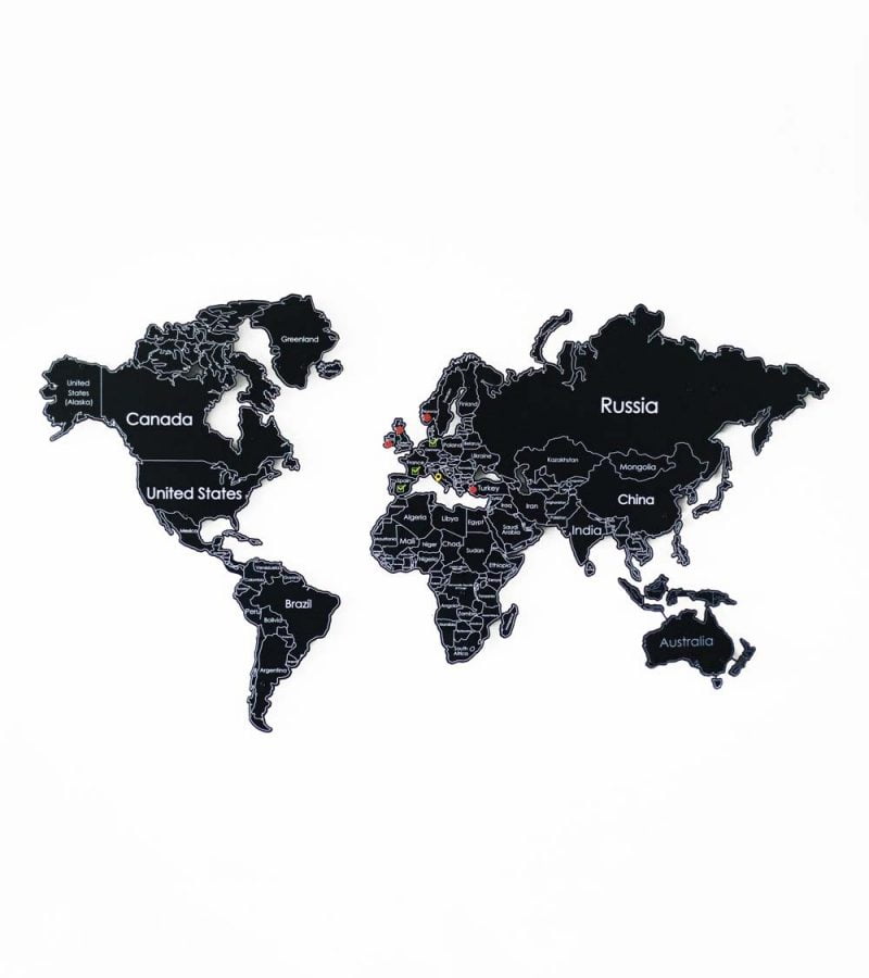 Beyaz zemin üzerinde siyah renkte ülkeleri ve kıtaları isimleri ve sınırları ile gösteren Boş Dünya Haritası Dünya Toprak Haritası Zwart