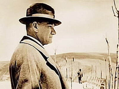 Atatürk Silüeti Nerelerde Görülür? konulu lavi tasarım ın ele aldığı yazıyı anlatan atatürk ün yandan gerçek bir fotoğrafı